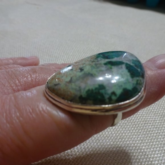 Natural "VARISCITE" Handmade Sterling Ring Size 8 #676B - Picture 3 of 3